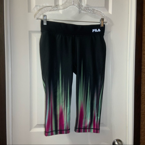 Fila Pants - Fila Black/Green/Pink Print Cropped Capri Leggings S